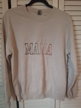 Hand Crafted MAMA Embroidered Crewneck - Light Beige